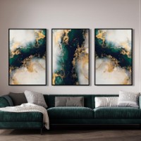 Pictură ArtShop Green & Gold Abstract Marble Triptych 60x90cm (SET466-LL-L)