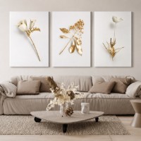 Картина ArtShop White Flowers and Golden Leaves Triptych 30x45cm (SET305)