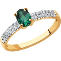 Inel din aur rosu cu diamante si smarald Casa Bosco 3010618 1,99g s.17,5