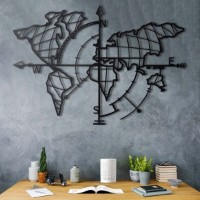 Декоративное панно Wallity World Map Compass Black
