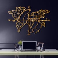 Декоративное панно Wallity World Map Compass Led Gold