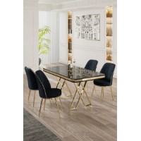 Комплект для столовой Hanah Home Vals Black Marble Gold Anthracite