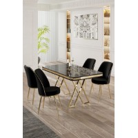 Set mobilă pentru bucătărie Hanah Home Vals Black Marble Gold Black