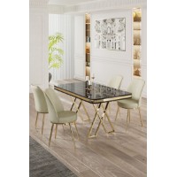 Set mobilă pentru bucătărie Hanah Home Vals Black Marble Gold Cream