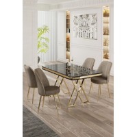 Комплект для столовой Hanah Home Vals Black Marble Gold Cappuccino