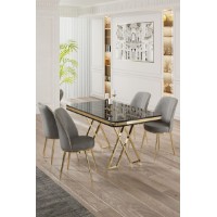Set mobilă pentru bucătărie Hanah Home Vals Black Marble Gold Grey