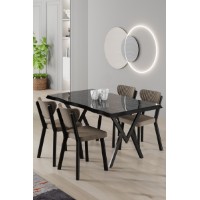 Set mobilă pentru bucătărie Hanah Home Akort Black Marble Cappuccino