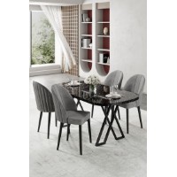 Set mobilă pentru bucătărie Hanah Home Kaye Black Marble Grey
