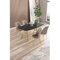 Set mobilă pentru bucătărie Hanah Home Lena Black Marble Gold Cappuccino
