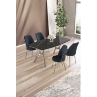 Комплект для столовой Hanah Home Lena Black Marble Chrome Anthracite