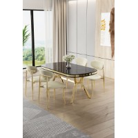 Set mobilă pentru bucătărie Hanah Home Olya Black Marble Gold Cream