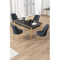 Set mobilă pentru bucătărie Hanah Home Rewa Black Marble Gold Anthracite