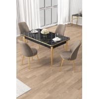 Комплект для столовой Hanah Home Rewa Black Marble Gold Cappuccino