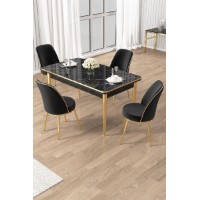 Комплект для столовой Hanah Home Rewa Black Marble Gold Black