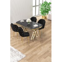 Set mobilă pentru bucătărie Hanah Home Zae Black Marble Gold Black
