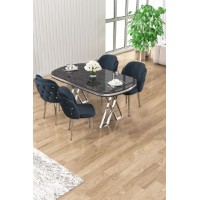 Set mobilă pentru bucătărie Hanah Home Zae Black Marble Chrome Anthracite