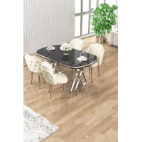 Комплект для столовой Hanah Home Zae Black Marble Chrome Cream