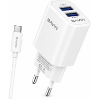 Încărcător Bavin Wall Charger Dual + Type-C White (PC913T)