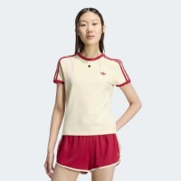 Женская футболка Adidas 3 Stripes Slim Warm Vanilla/Team Victory Red, s.M