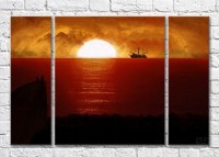 Pictură Magic Color At sea, a ship against the background of a Red sunset (3469218)