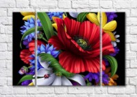 Pictură Magic Color Bouquet of Colorful flowers on a Black background (500131)