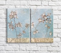 Pictură ArtPoster Flowers on a Blue background with patterns (3467867)