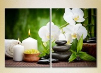 Pictură Magic Color Diptych White orchids and bamboo (2613765)
