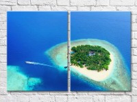 Pictură ArtPoster Island in the sea and boat (3453775)