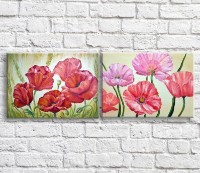 Картина ArtPoster Pink and Red poppies in oil on a Beige background (3467859)