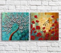 Картина ArtPoster Red poppies and dragonfly on texture background, diptych (3467735)