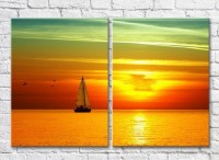 Картина ArtPoster Sailing boat on the background of Yellow sunset (3453781)