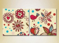 Pictură ArtPoster Texture Burgundy flowers and birds (2225891)