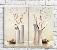 Pictură ArtPoster White vases and branches on a Beige background (3467834)