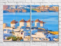 Pictură ArtPoster Windmills of Greece by the sea (3453715)