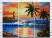 Pictură Rainbow Lighthouse and palm trees at sunset (3469150)