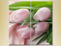 Картина Rainbow Polyptych Pink tulips on silk fabric (2932349)