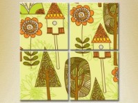 Картина Rainbow Polyptych Trees and birdhouses (2230544)