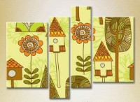 Pictură Rainbow Polyptych Trees and Birdhouses 03 (2230555)