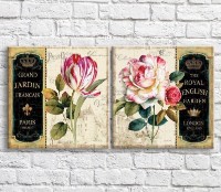 Pictură Magic Color White/Pink flowers on the background of architecture, vintage, diptych (3467654)