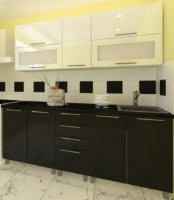 Кухонный гарнитур Bafimob Lena (High Gloss) 2.0m Top Black/Beige