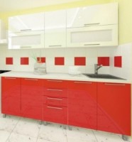 Кухонный гарнитур Bafimob Lena (High Gloss) 2.0m Top Red/Beige