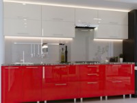 Кухонный гарнитур Bafimob Quadro (High Gloss) 3.0m Beige/Red