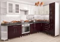 Кухонный гарнитур Bafimob Corner (High Gloss) 3.4x1.7m White/Bordo