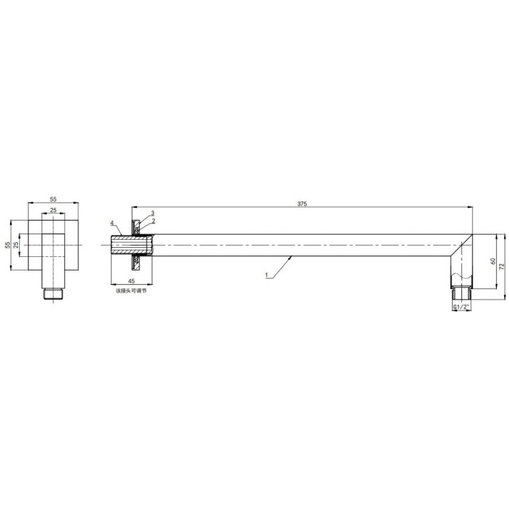 Душевой отвод Herz SQ Black 375mm (UH12212B)