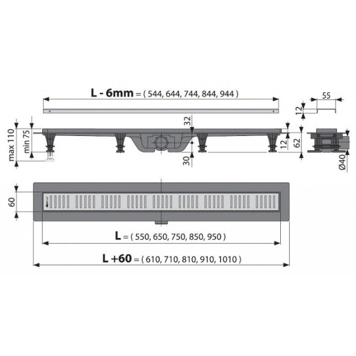 Rigolă de duș Alcaplast APZ10 Black-650M (106421)