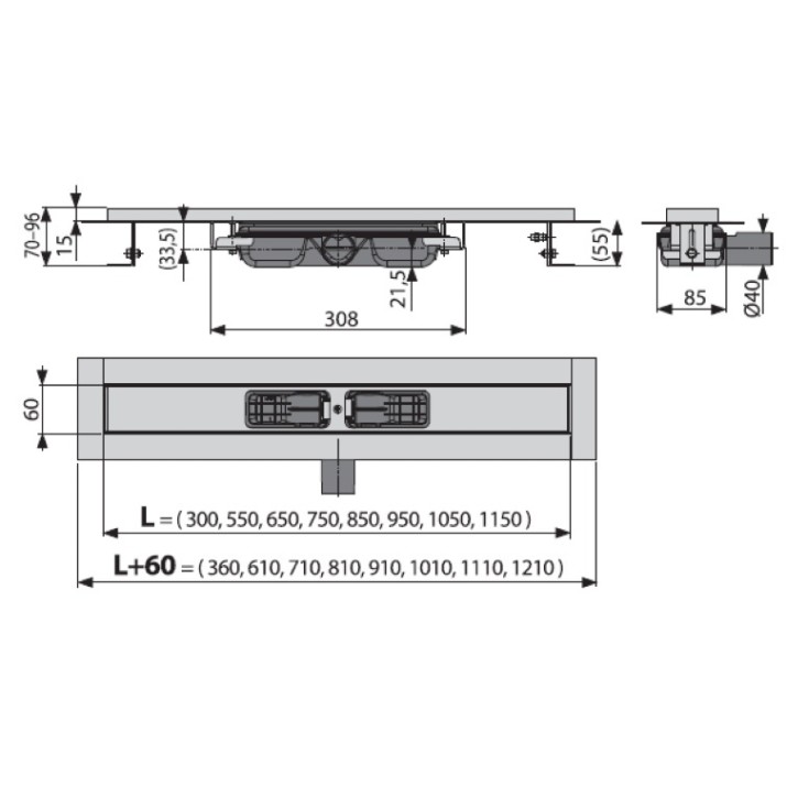 Rigolă de duș Alcaplast APZ101-850 Low (106411)