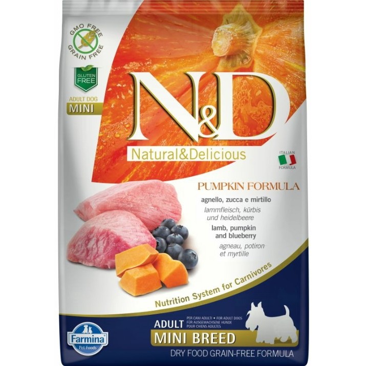 Hrană uscată pentru câini Farmina N&D Pumpkin Lamb & Blueberry Adult Mini 7kg