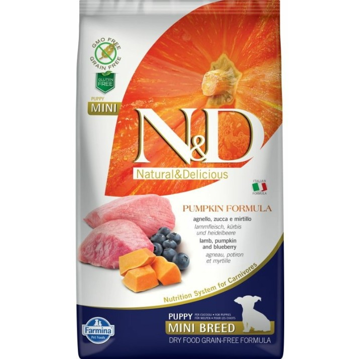 Hrană uscată pentru câini Farmina N&D Pumpkin Lamb & Blueberry Puppy Mini 2.5kg