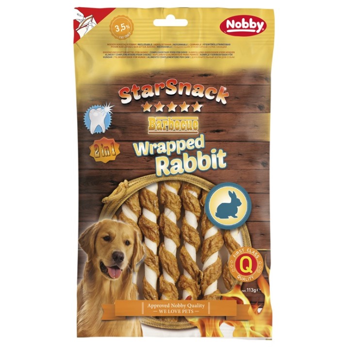Лакомства для собак Nobby StarSnack Barbecue Wrapped Rabbit 113g