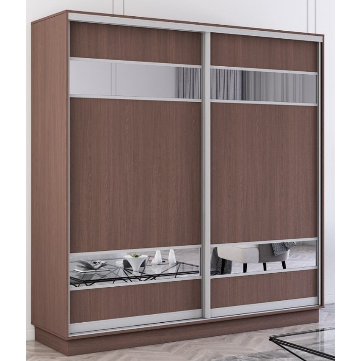 Dulap cu uşi glisante Mobildor-Lux Fox 200x220 (2226 Wenghe) Uși din PAL cu elemente oglinda